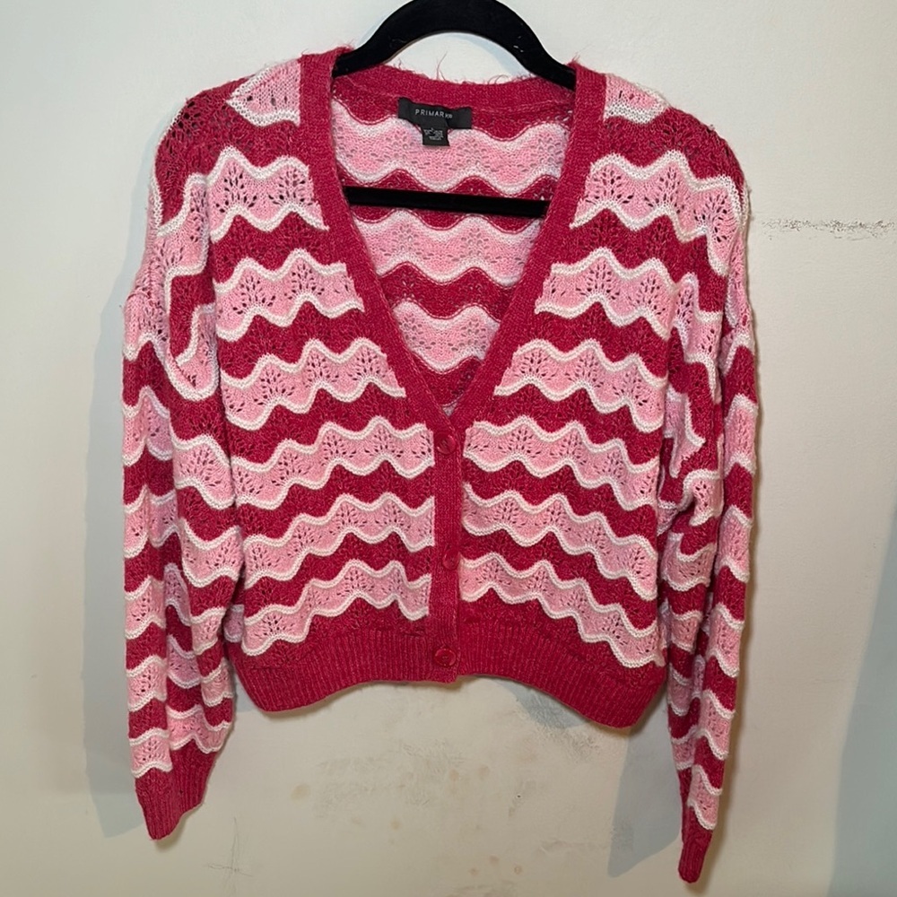 Primark Pink and White Zigzag Cardigan